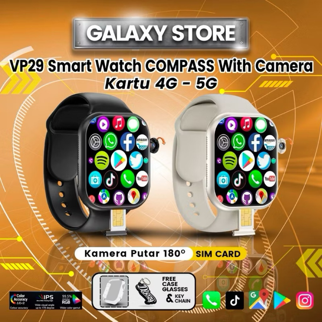 Galaxy- VP29 4G/5G Smartwatch simcard | jam android | 2.29inch Amoled Screen 3GB+32GB camera putar 1