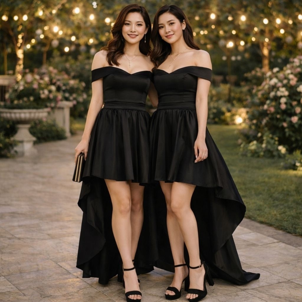 NOLA GOWN - Dress Pesta Wanita A Line High Low Midi Sabrina Off Shoulder Flare Dress Rok Mekar Big S