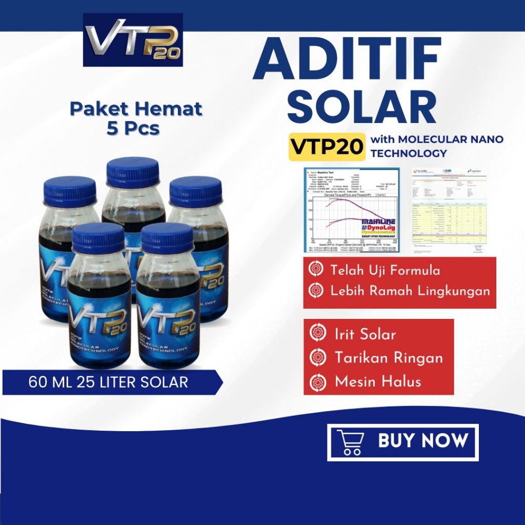 Paket 5 Pcs Aditif Solar VTP20 Penghemat Bahan Bakar Solar Merawat Performa Mesin Diesel