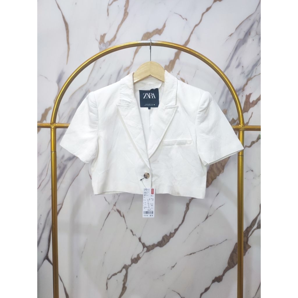 Zara Crop Blazer size S LD86 lengan pendek Broken White Top bloues formal