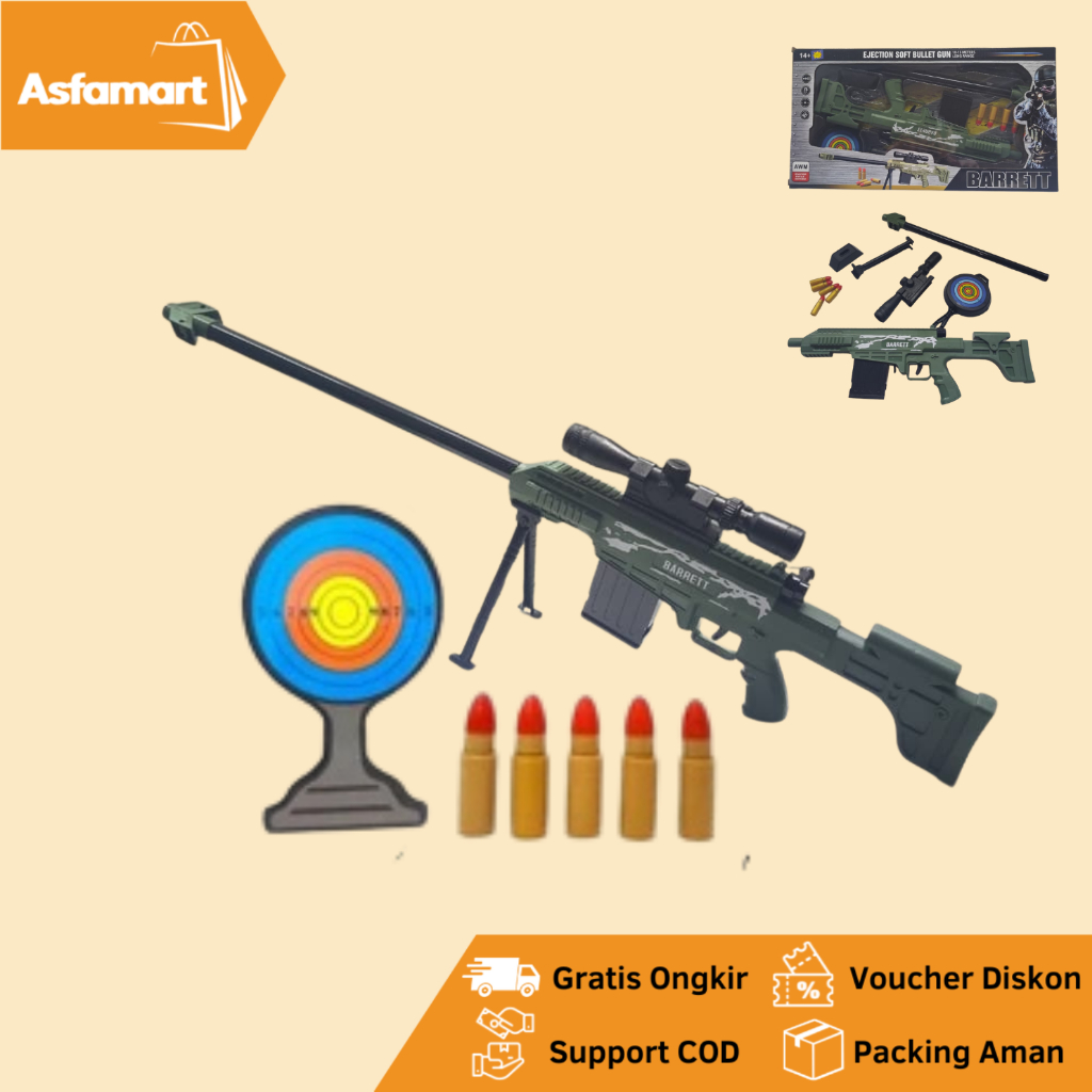 Barret Gun Mainan Tembakan Sniper Ejection Soft Bullet Gun + Awm Shell - Safe Soft Bomb 2022-1 Murah