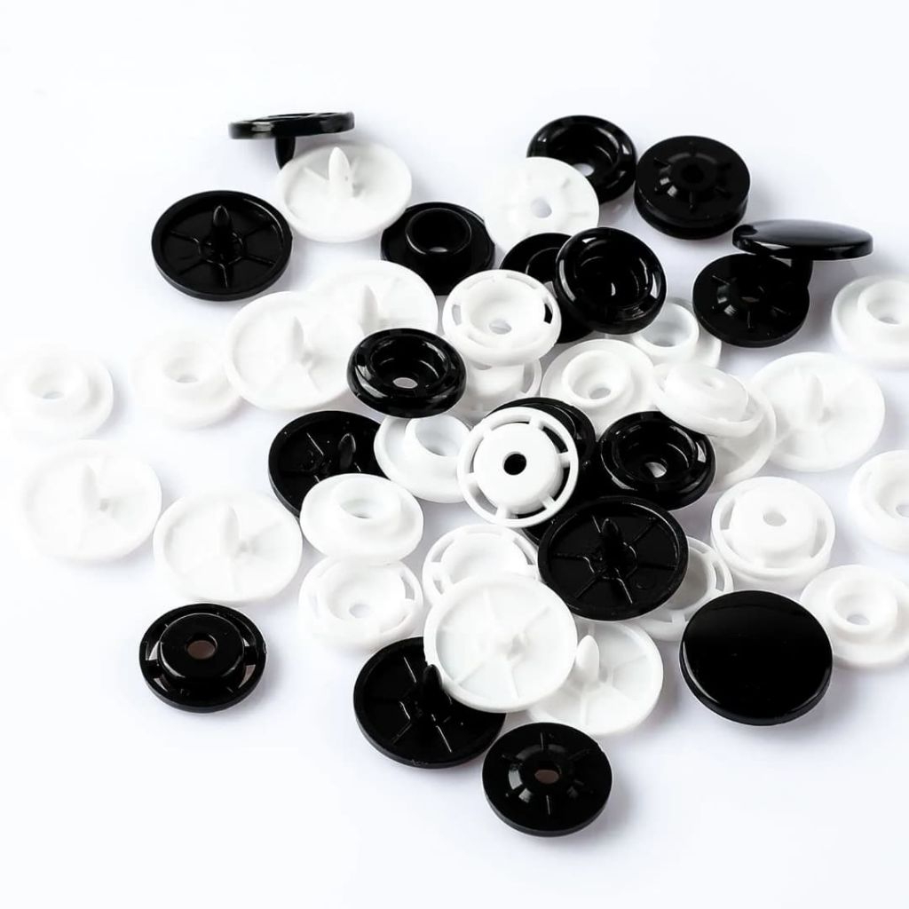 (720pcs) kancing cetet plastik 1515 snap kancing baseball 15mm hitam putih