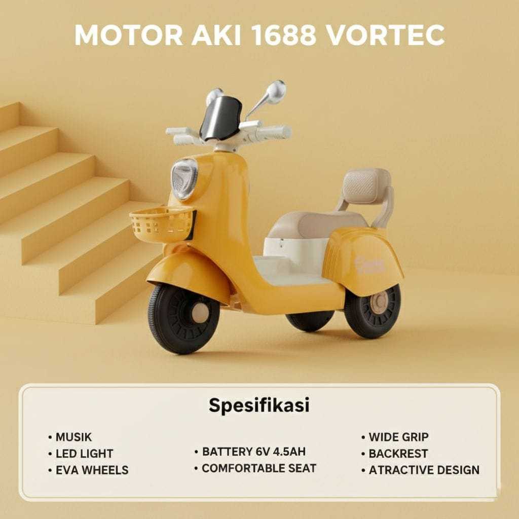 Mainan Anak Motor Aki Vespa Vortec 1688 Remote