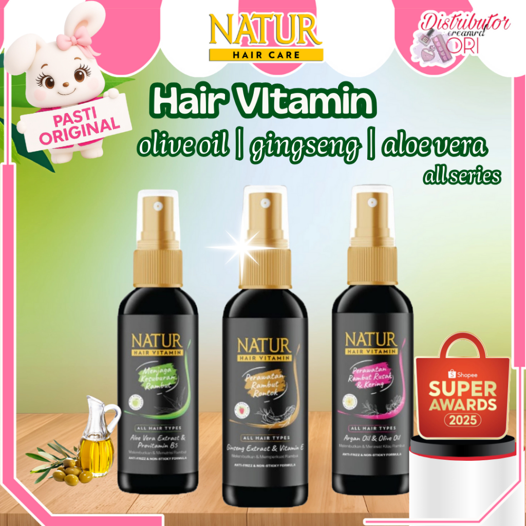 NATUR Hair VItamin 80ml - Olive Oil & Vitamin E | Ginseng Extract & Vitamin E | Aloe Vera
