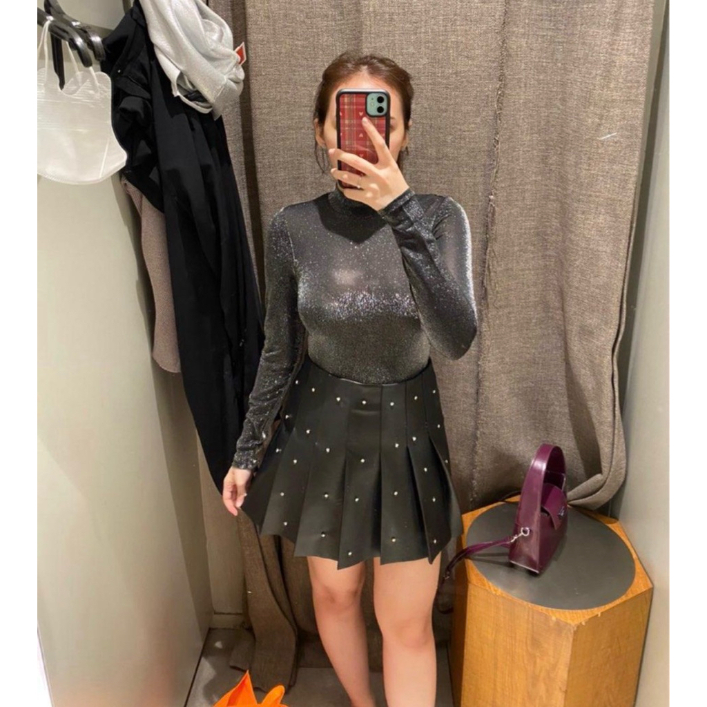 Zara Leather Beaded Skirt