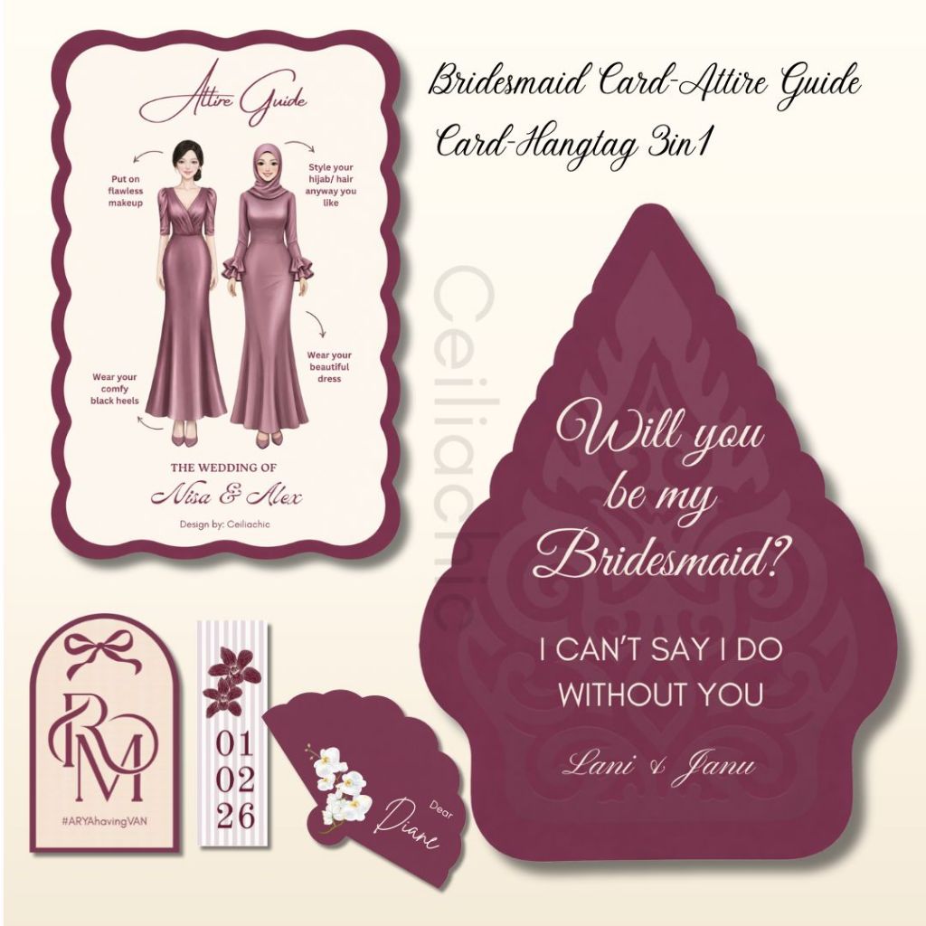 Attire Guide Card / Bridesmaid Card / Kartu Bridesmaid Pernikahan FREE CUSTOM BY CEILIACHIC