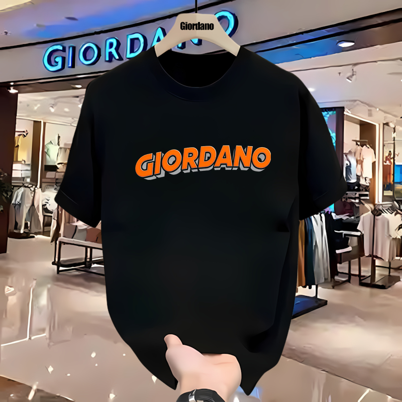 Giordano Kaos Pria Original T Shirt Logo Graphic Bahan Katun Nyaman