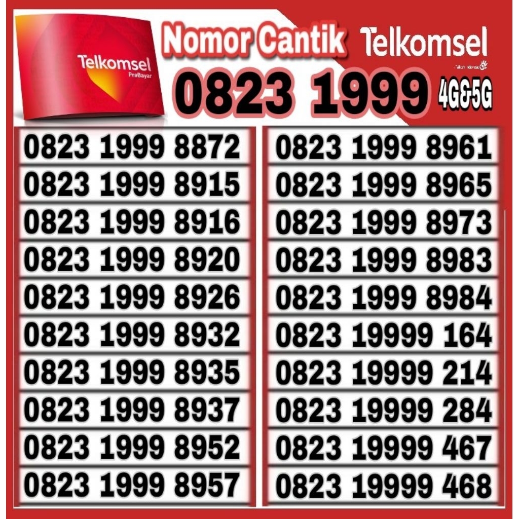 NOMOR CANTIK TELKOMSEL AS 4G LTE O823 1999 88 89