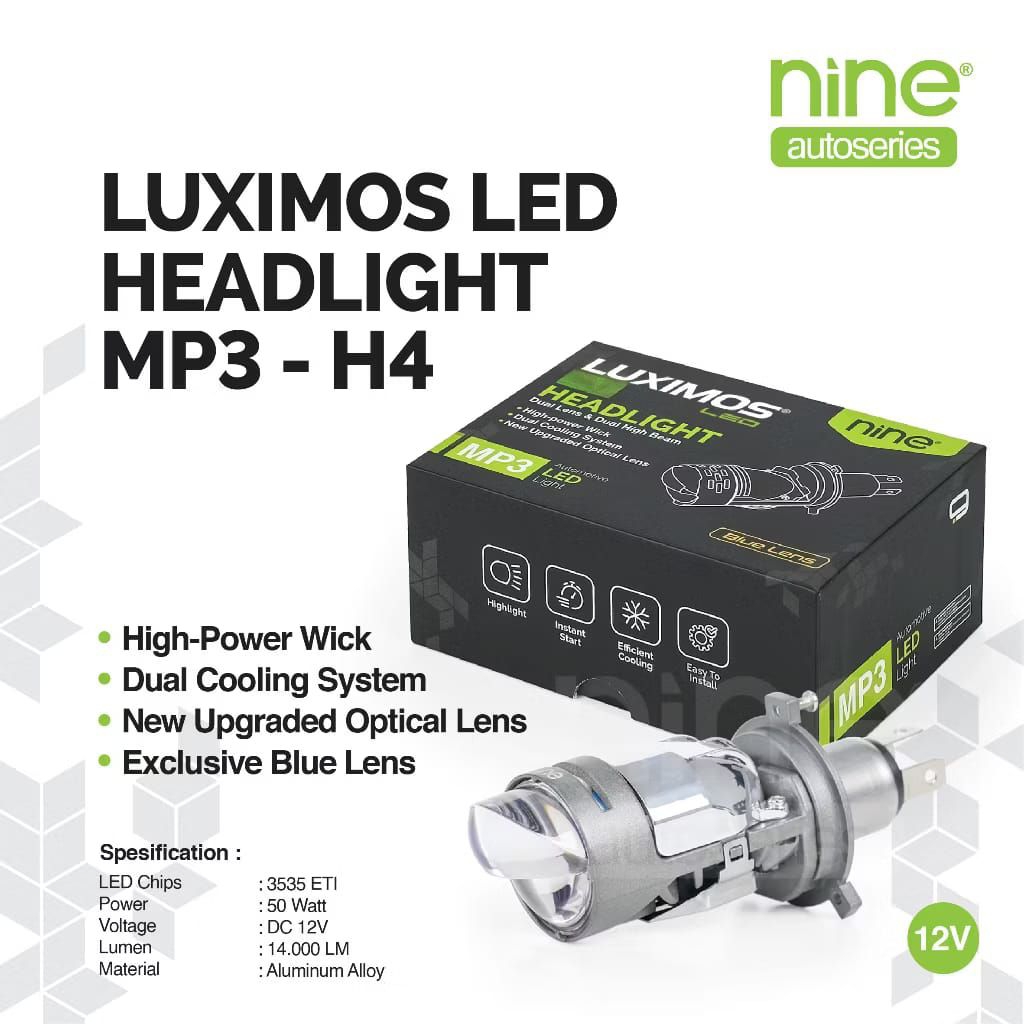 NINE LAMPU LED H4 NINE MP1/MP3 MINI CUT OFF PROJECTOR HI LOW PUTIH KUNING SUPER TERANG MOTOR DAN MOB