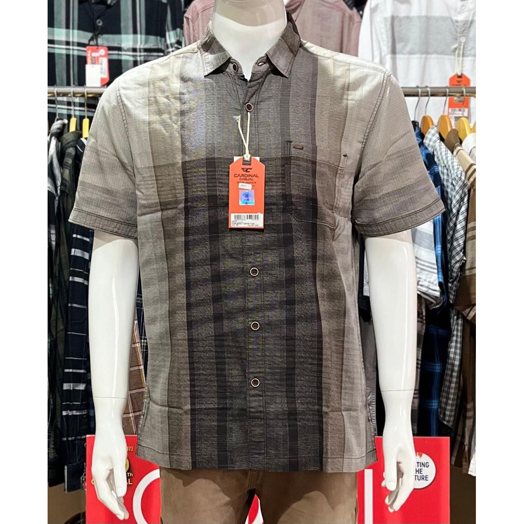 KEMEJA PRIA HEM COWO LAKI2 CARDINAL CASUAL LENGAN PENDEK