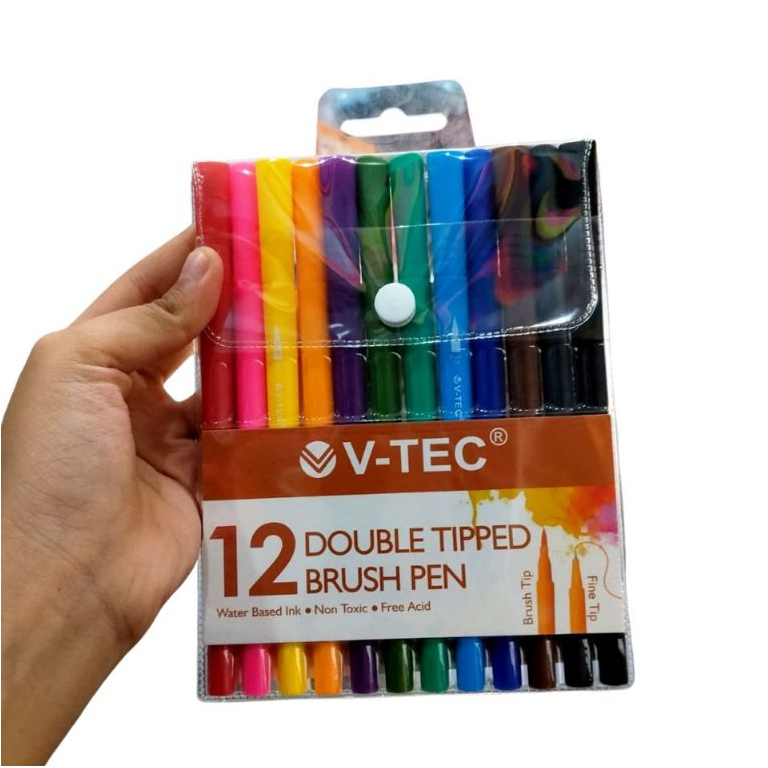 Double Tipped Brush Pen V-tec Set 12 & 24 Warna DBP-1112/1124 (Spidol Dua Sisi)