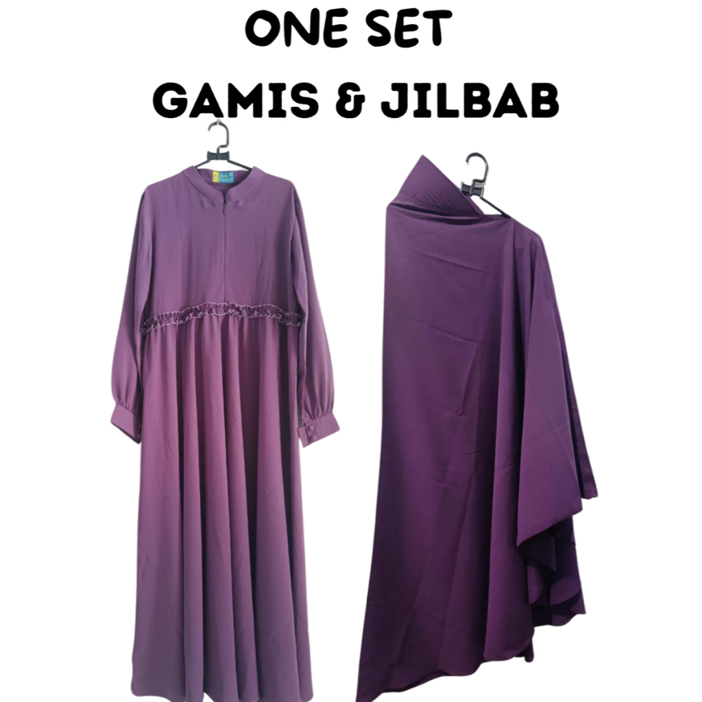 GAMIS SET +JILBAB PANJANG UNGU | HIJAB SYAR'I, KAIN ADEM DAN NYAMAN TIDAK GERAH | GAMIS SYAR'I ONE S