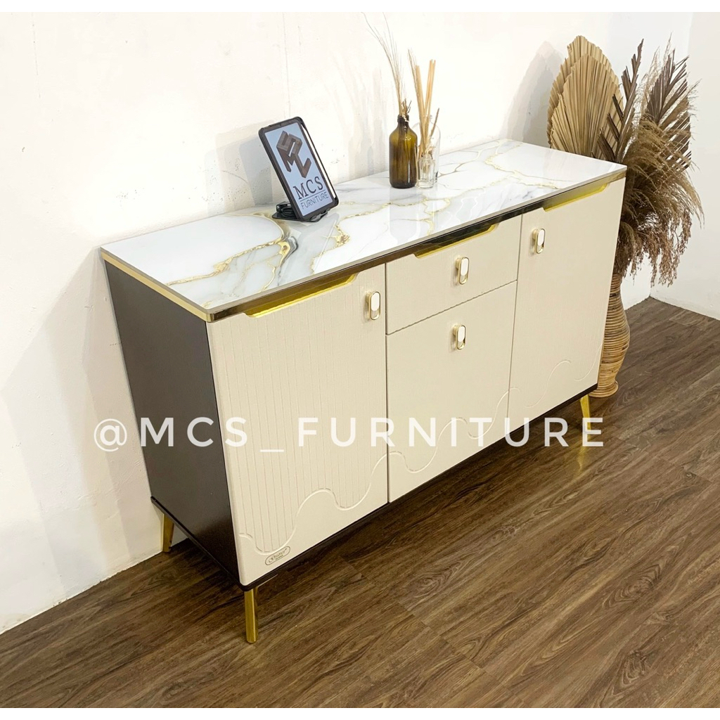 Bufet Meja TV Keramik Serbaguna Gold Lemari Penyimpanan Mebel Furniture Semarang