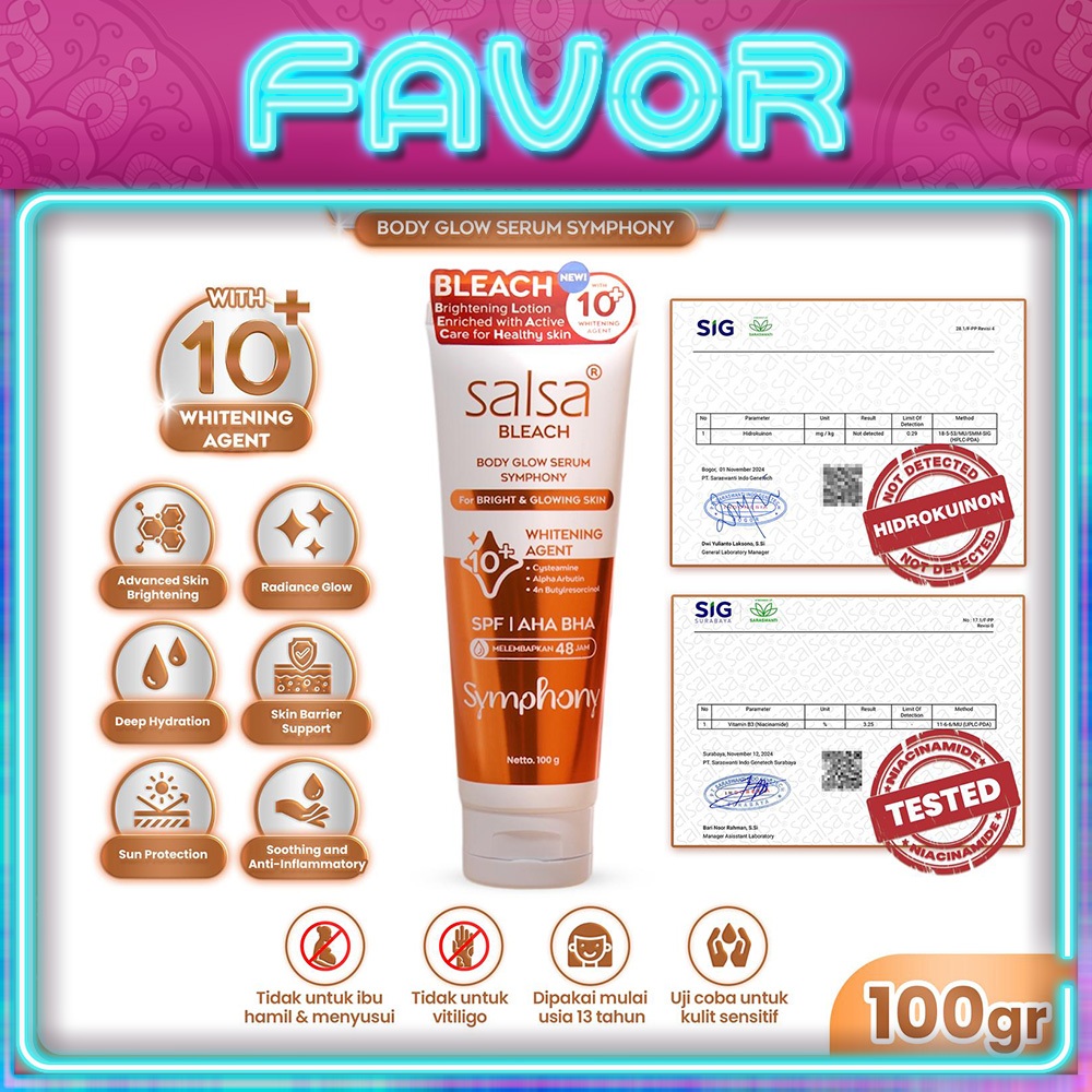 SALSA Bleach Body Glow Serum Symphony 100g | 10+ Whitening Agent | Mencerahkan & Melembabkan