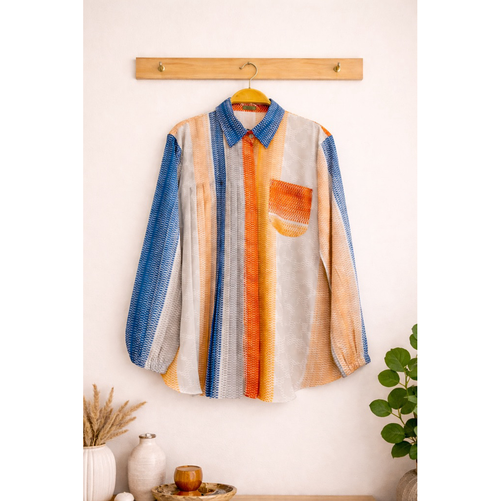 Adisa Official Baju Atasan Kemeja Lipit Lengan Panjang Wanita Bahan TC Premium