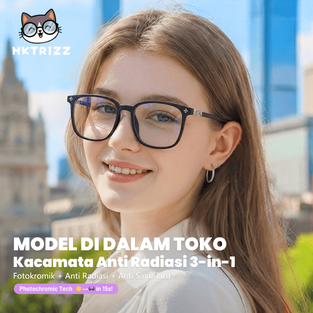 MKTRIZZ Kacamata Photochromic Anti Radiasi Blueray Minus 3 in 1  Wanita/Pria bingkai besar Vintage R