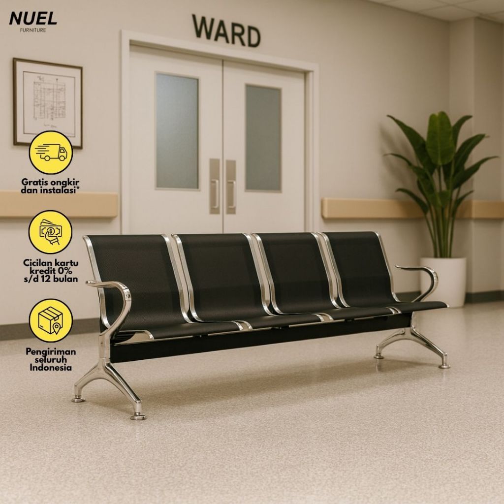 NUEL Kursi Bandara Sandaran / Kursi Tunggu Besi Tanpa Sandaran