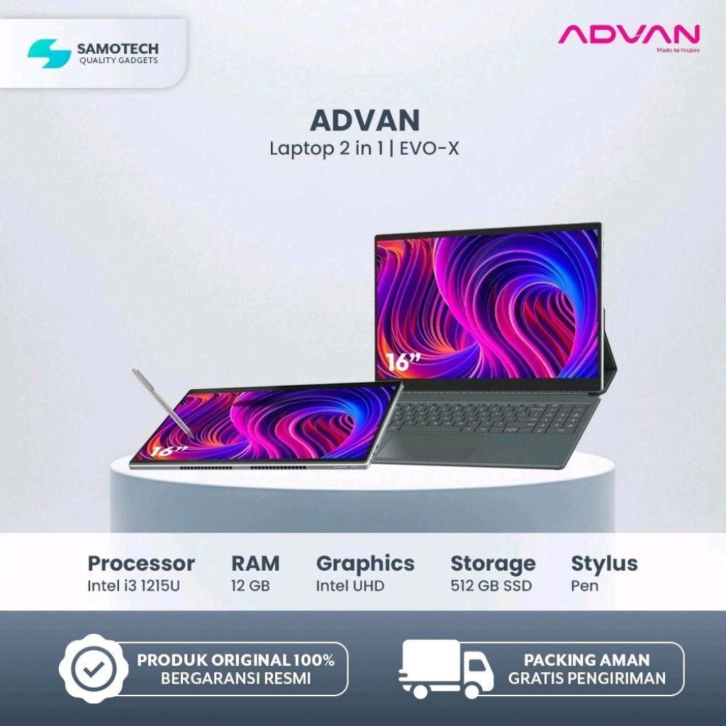 advan x-16 evo 2in1 touchscreen detachable laptop