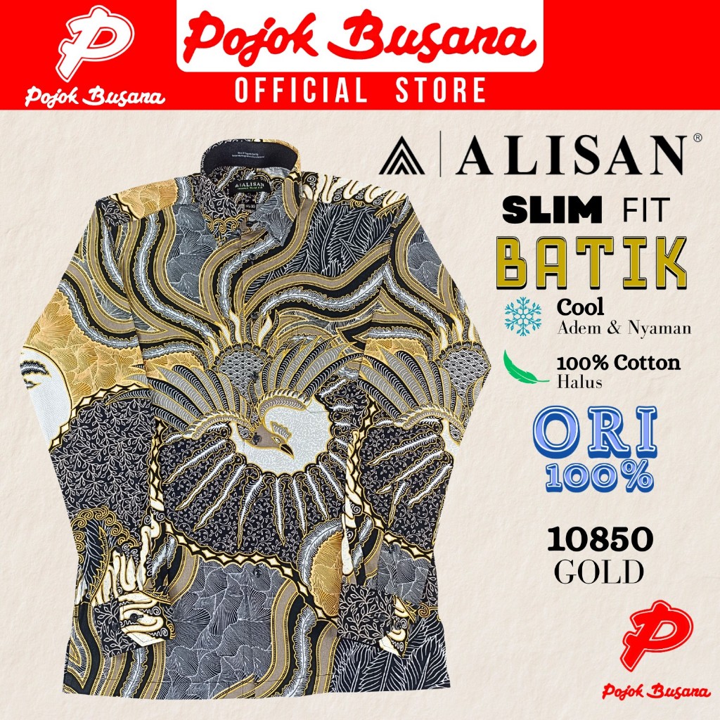 Pojok Busana Alisan Kemeja Lengan Panjang Batik Pria Slim Fit - Kemeja Batik Pesta Acara Formal