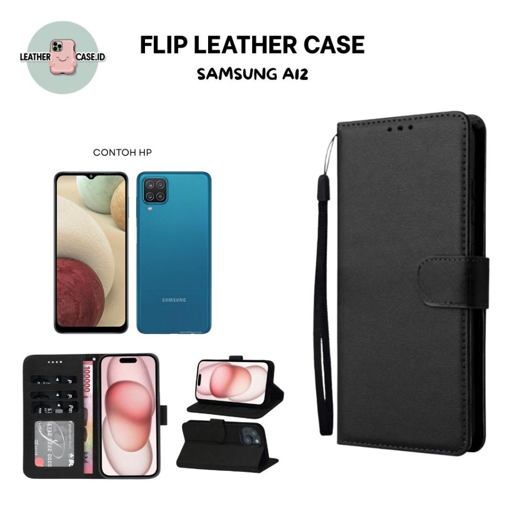 Flip Case Dompet Kulit Samsung Galaxy A12 / Wallet Leather Cover Magnet / Casing HP Stand Slot Kartu