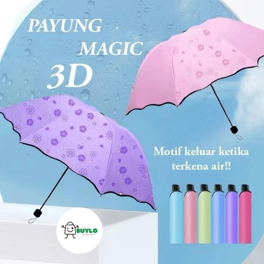 Payung Lipat Magic Umbrella / Lapisan Hitam ANTI UV Ringan Mungil Kecil / payung lipat mini warna / 