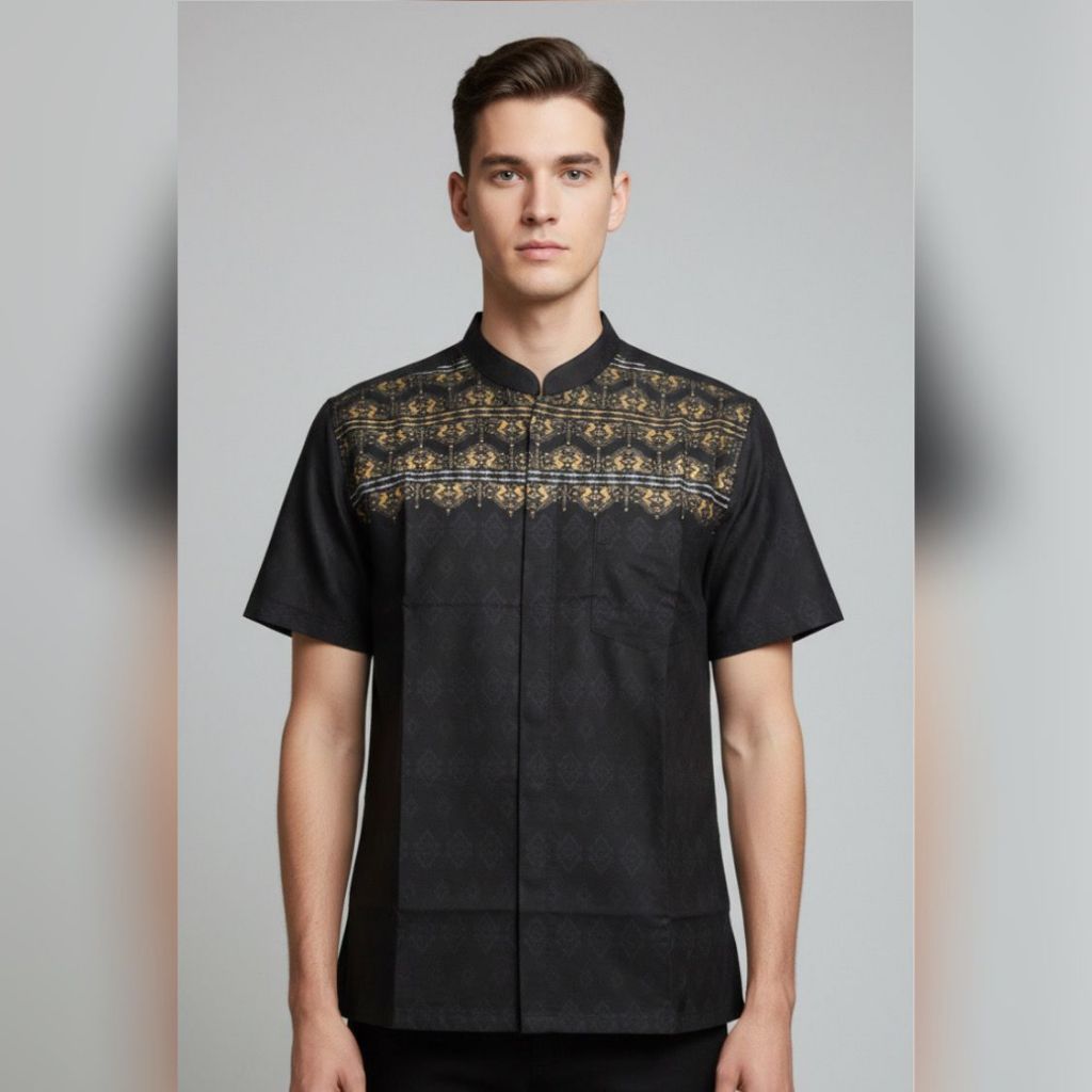 Kemeja Koko Tangan Pendek Pria Koko Printing TR477 3NTHREE X TRENDORS