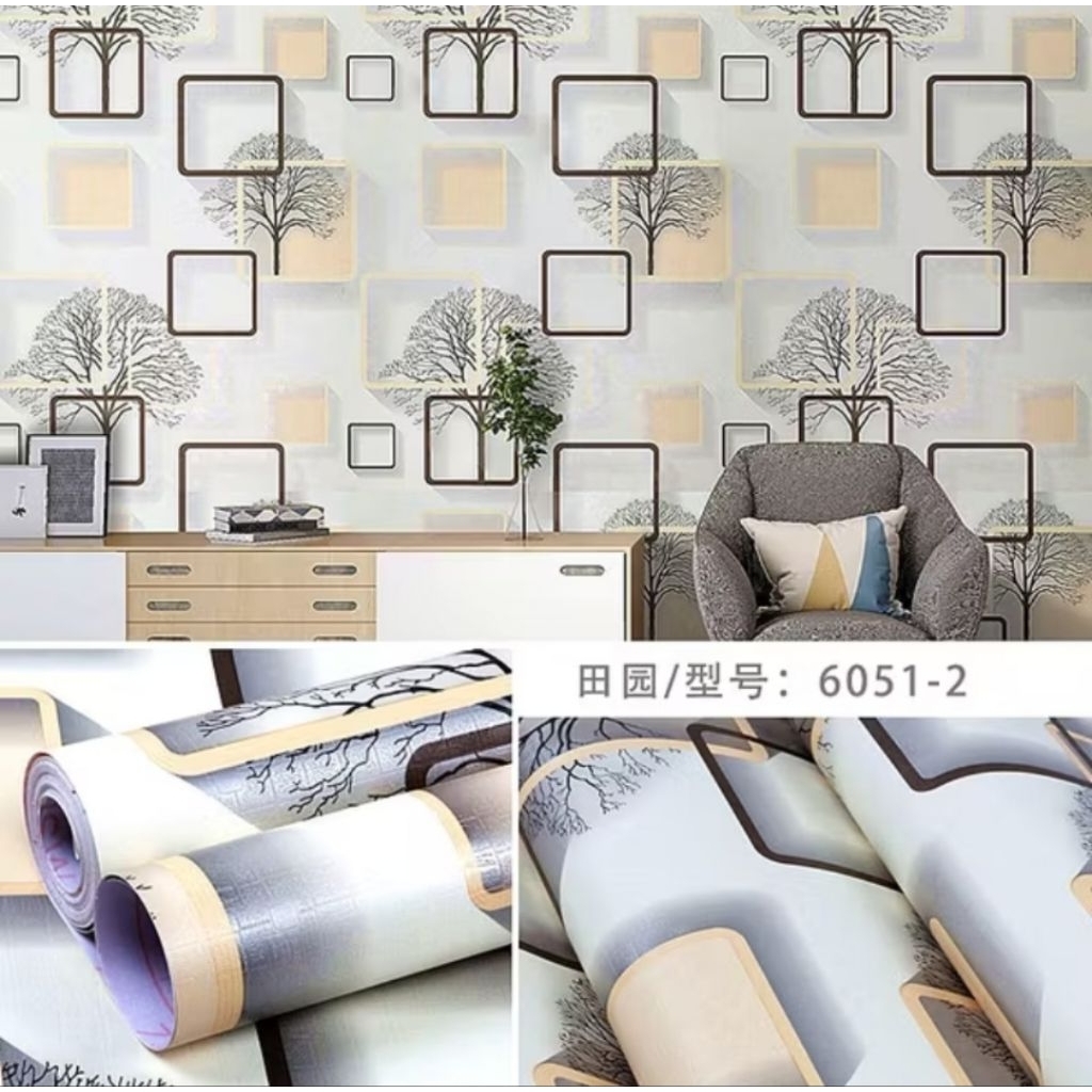 wallpaper dinding - stiker dinding pvc kotak kuning - dekorasi rumah