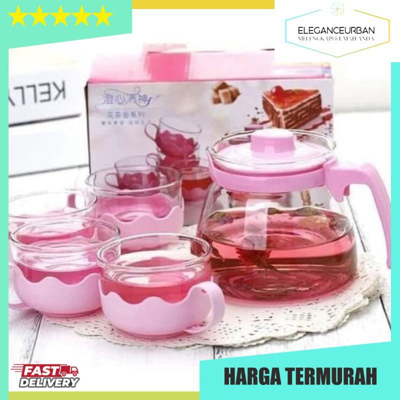 Sinda Tea Pot Warna Cangkir Teko Teh Set 5pcs