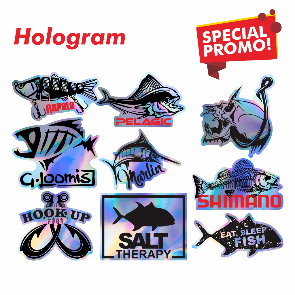Stiker Pancing Hologram Pack Logo Brand Mancing Terkenal - Sticker Tackle Box 20