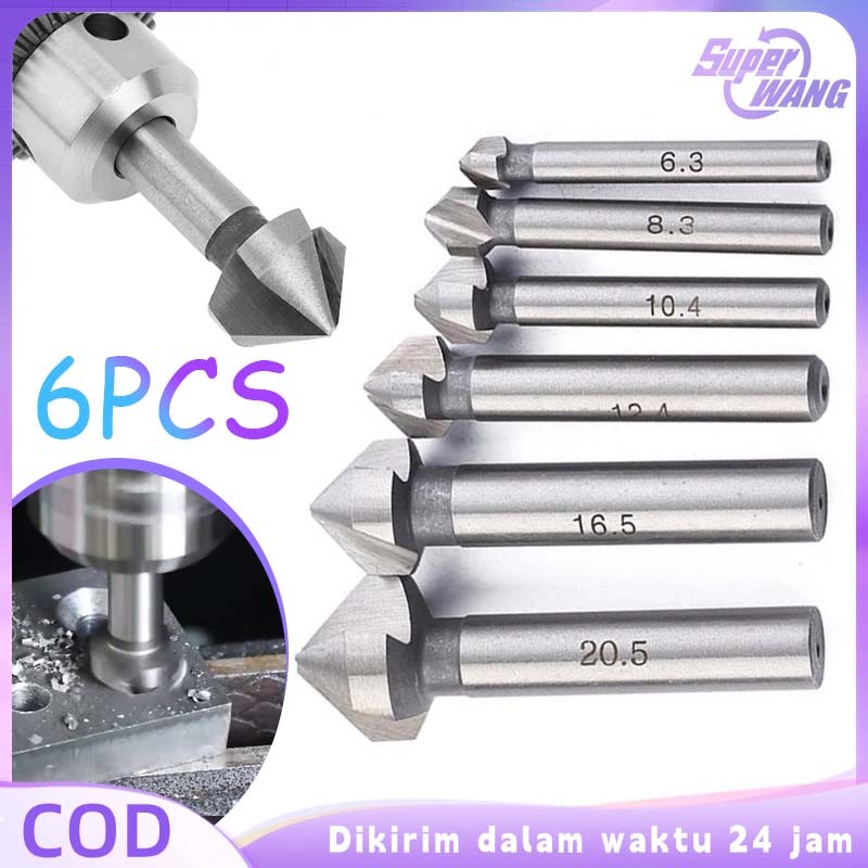6pcs Mata Bor Countersink Baja Bahan Hss Mata Bor Countersink Set 90° Countersink Mata Bor Countersi