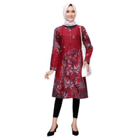 TUNIK MERAH JUMBO BATIK TUNIK ATASAN WANITA BIGSIZE ATASAN WANITA OVERSIZE BATIK TUNIK MERAH M L XL 