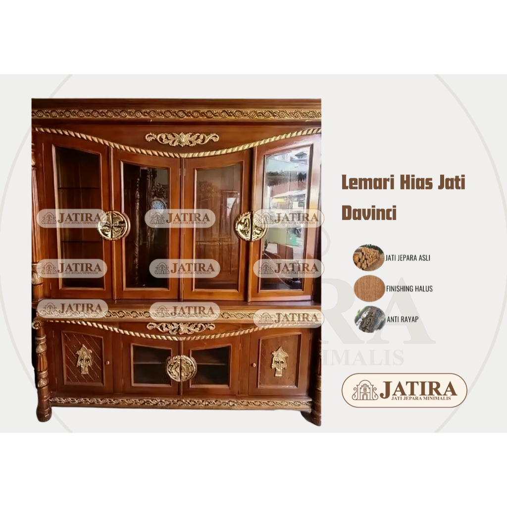 Lemari Hias Davinci Jati Ukir 4 Pintu Premium | Jati Jepara Asli Murah Palembang