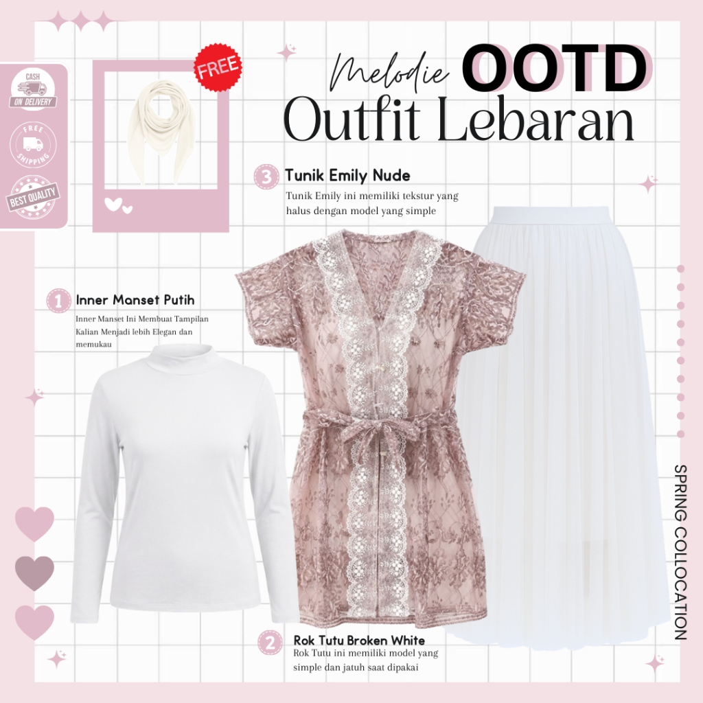 Mila Setelan Lebaran Remaja ( Hijab + Inner + Tunik + Rok ) One Set Lebaran Terbaru - MO234