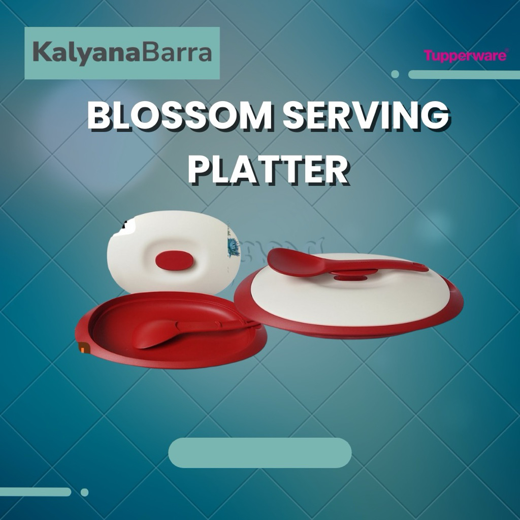 TUPPERWARE Blossom Serving Platter 600 ml Merah Cherry – Wadah Saji Elegan dengan Tutup
