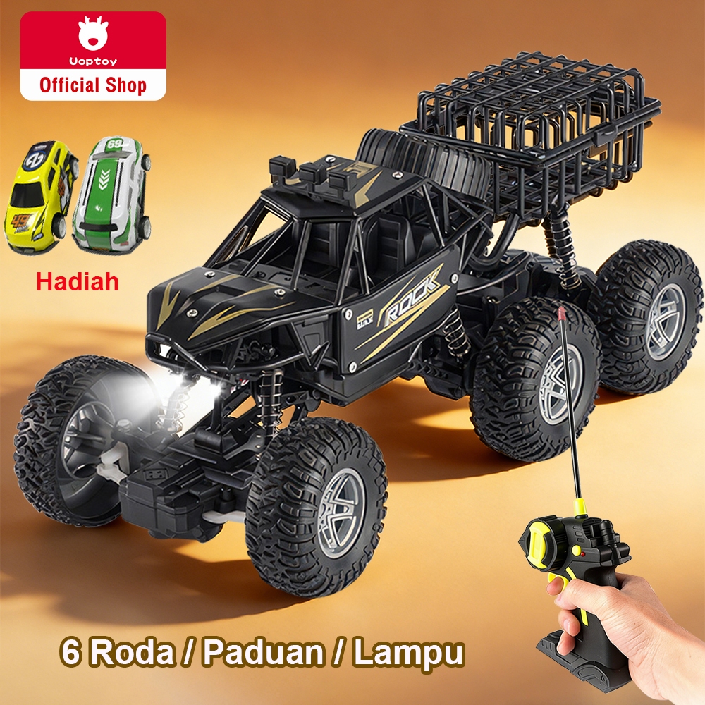 Uoptoy Mainan Mobil 4WD 6 Roda Alloy Off Road dengan Lampu Mainan Anak Remote Control Besar 4WD Allo