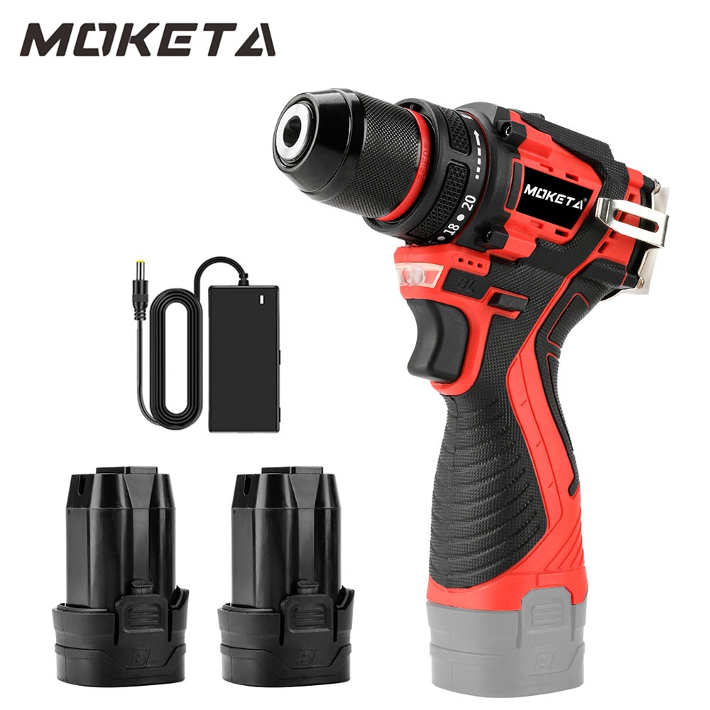 MOKETA 48V Brushless Cordless Drill 10mm Mesin bor 2 Baterai Multifunction bor listrik murah bor
