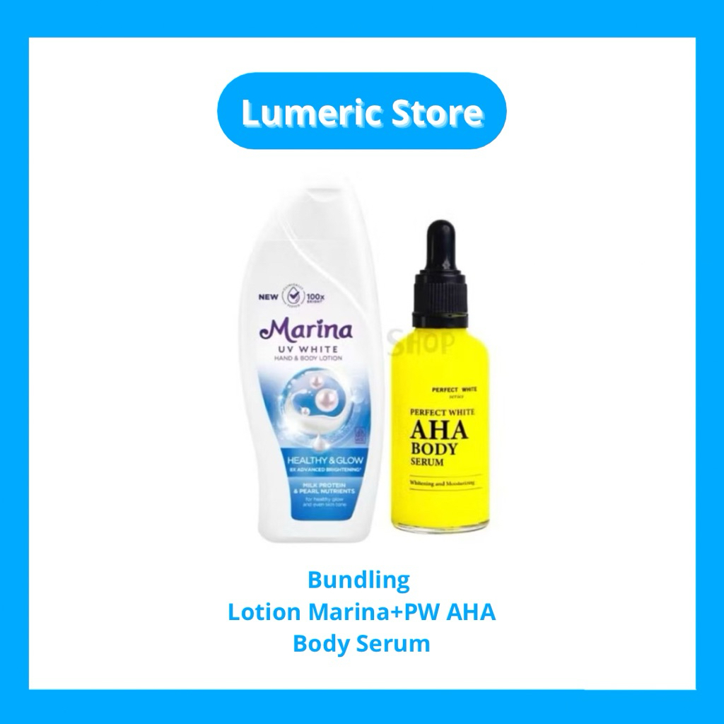 [Bundling] Marina Healthy Glow Body Lotion 185ml + PW AHA Body Serum Ukuran 100ml 50ml 20ml