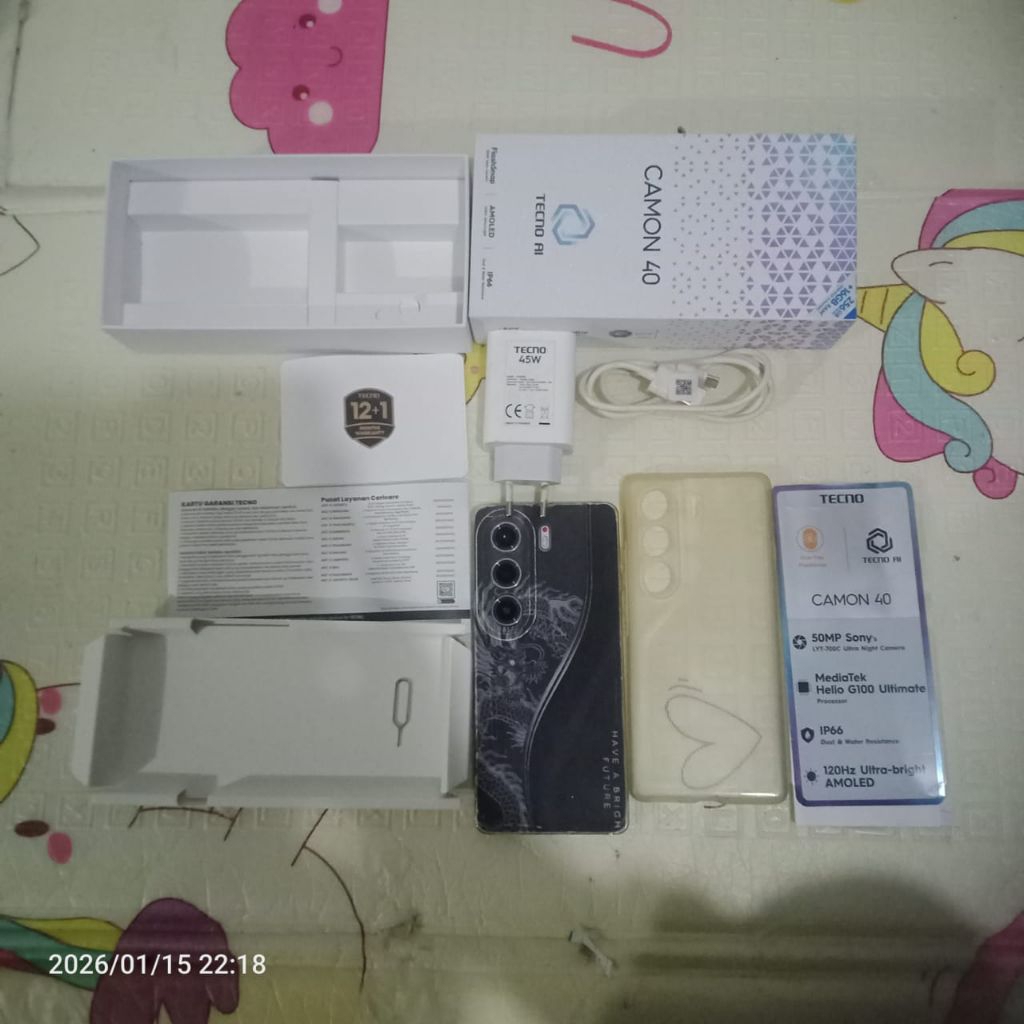 Preloved Tecno Camon 40 8+8Gb 256gb 50MP Sony Second Hp Handphone Bekas