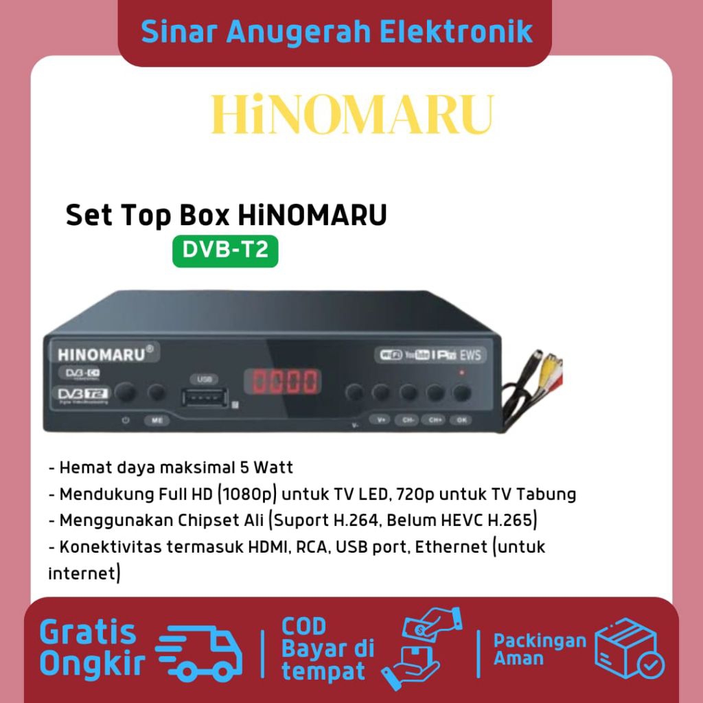 BISA COD HiNOMARU Set Top Box Full HD 1080p DVB T-12 | DVB T12 Maksimal 5 Watt GARANSI RESMI