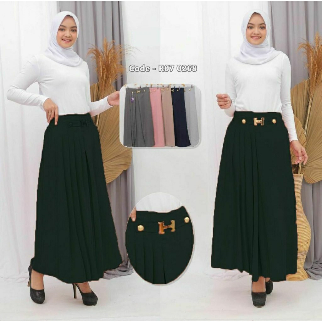 CELANA KULOT PANJANG//CELANA KULOT HUSNA ORIGINAL KANCING 2//PLEATS WANITA CASUAL//CELANA KULOT ROK