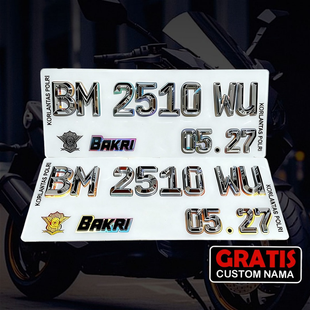 Plat Nomor Sultan Timbul Crome Hologram Piramid Sepeda Motor