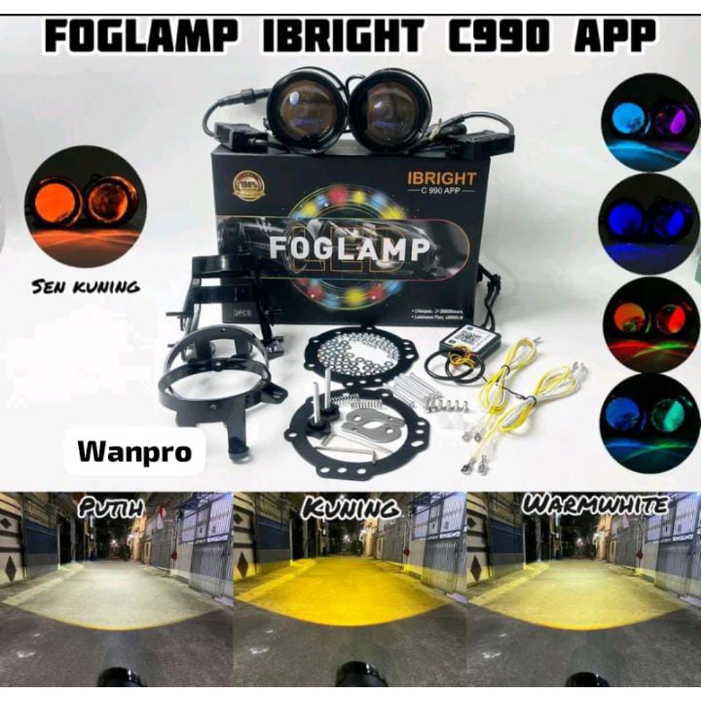 FOGLAMP Sepasang Lampu Foglamp IBRIGHT 3 Inc C990  APP dan ZE FOG 4 APP Blue Lens dengan Bonus Breke