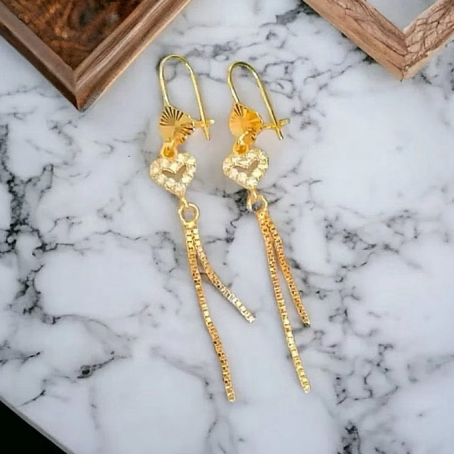 Anting Desy Juraii Love Permata Wanita Warna Emas24K Tidak Luntur
