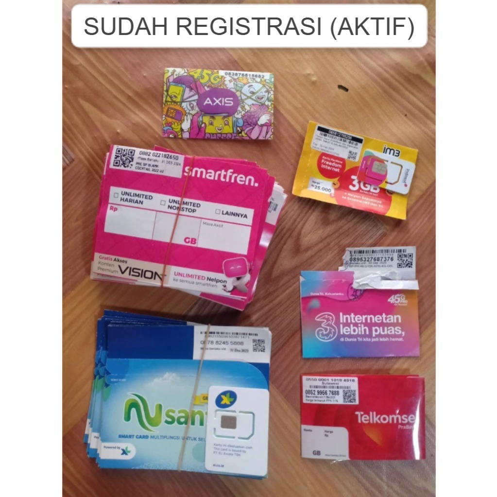 SUDAH REGISTRASI AKTIF TINGAL PAKAI KARTU PERDANA SIMPATI BYU TELKOMSEL BY.U XL AXIS SMARTFREN INDOS