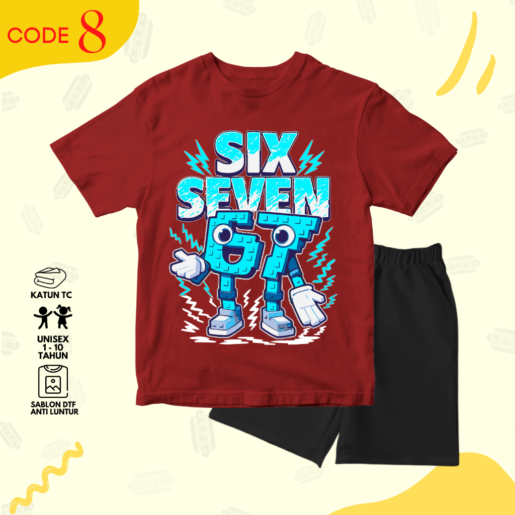 Baju Setelan 67 Six Seven Anak Laki Laki - Kaos Distro Karakter Anomali Keren Umur 1 - 10 Tahun