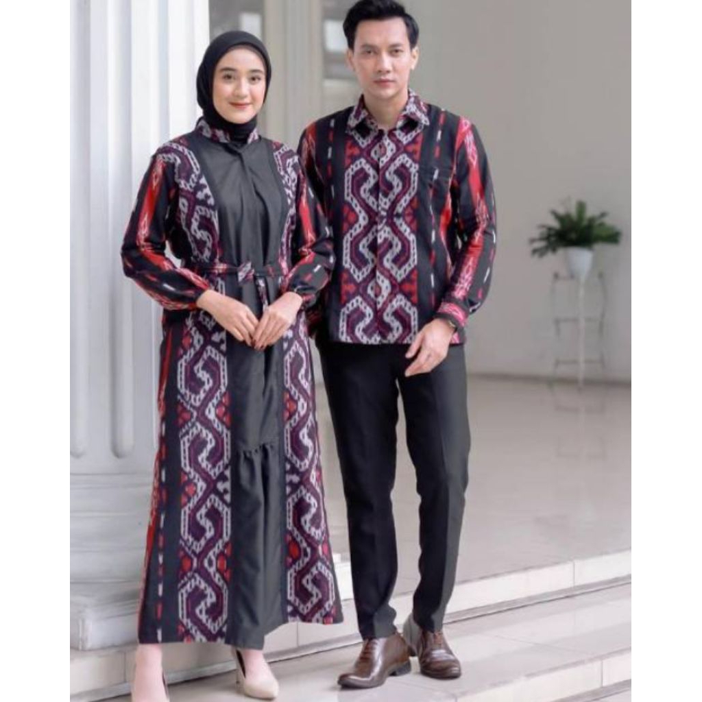 Set Couple, Sarimbit tenun etnik terbaru + [ Bonus scrunchie / cepol tenun cantik ]