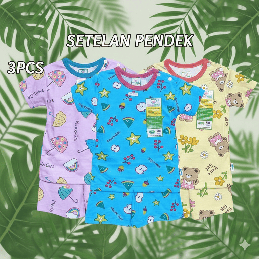 [ 3 Setel ] Setelan Moms Gift PENDEK Terbaru Setelan Piyama Baju Main Anak