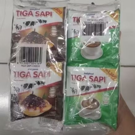 Tiga Sapi Susu Kental Manis Putih / Coklat Sachet ( isi 6 )