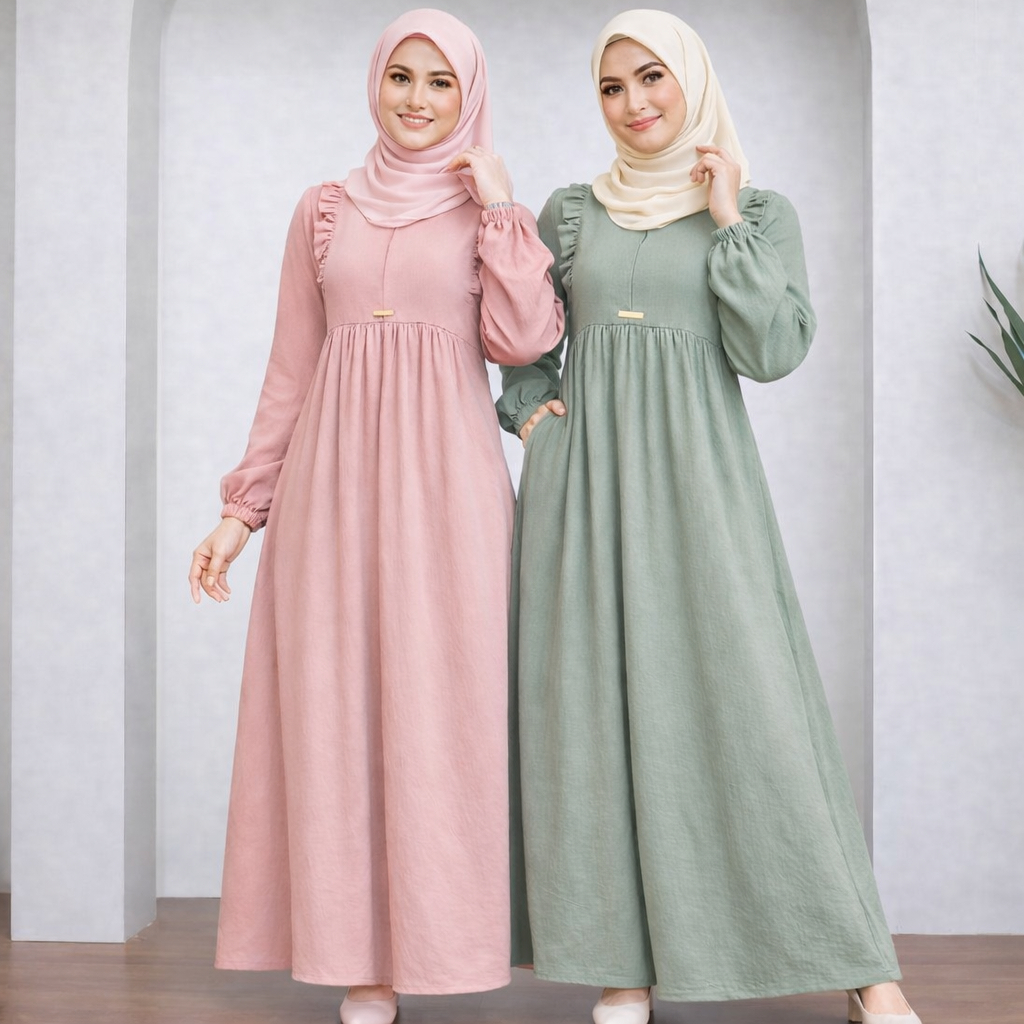 Gamis Ruffle Modis Elegan Terbaru