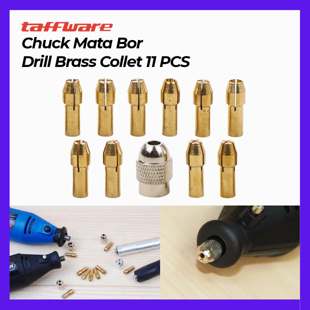 Kepala Bor Mini Chuck Collet Mini Drill 11 Pcs Set Chuck Mata Bor Drill Brass Collet 11 PCS